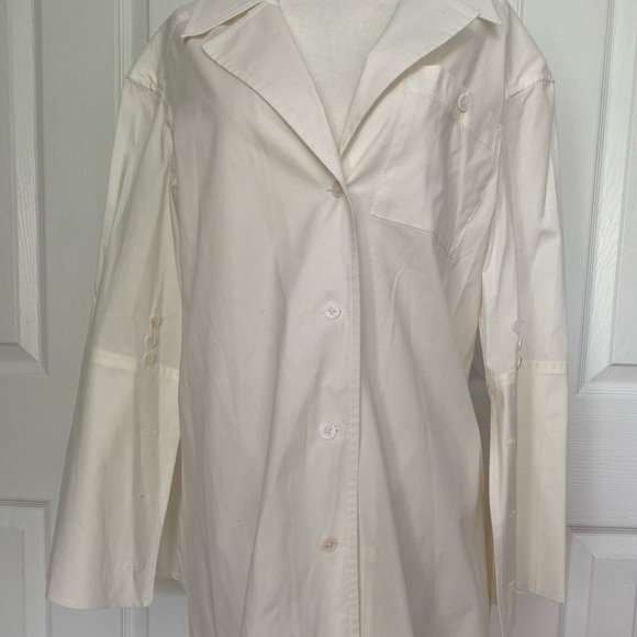 Rosie Assoulin Ivory Collared Button Down with Flared Sleeves & Button Vent Back - Picture 9 of 13